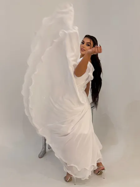 Elegant A-Line V-Neck...