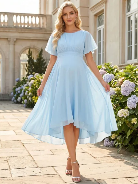 Trendy A-Line Scoop Pleated...