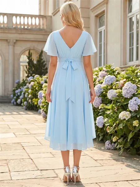 Trendy A-Line Scoop Pleated...
