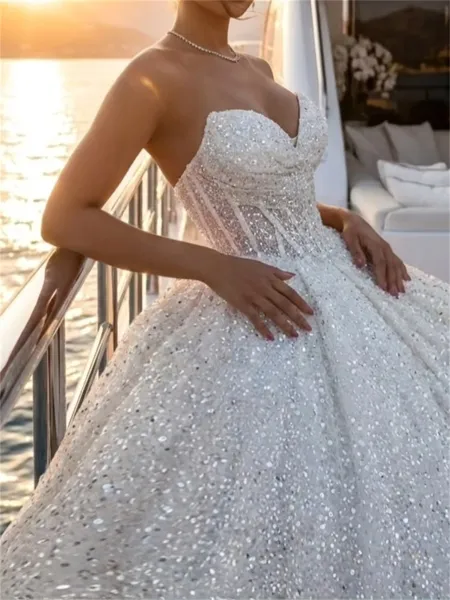 Statuesque Ball-Gown Sweetheart Beading Court Train Corset Wedding Dress
