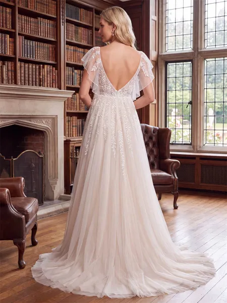Elegant A-Line V-Neck...