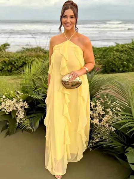 Luxurious A-Line Halter...