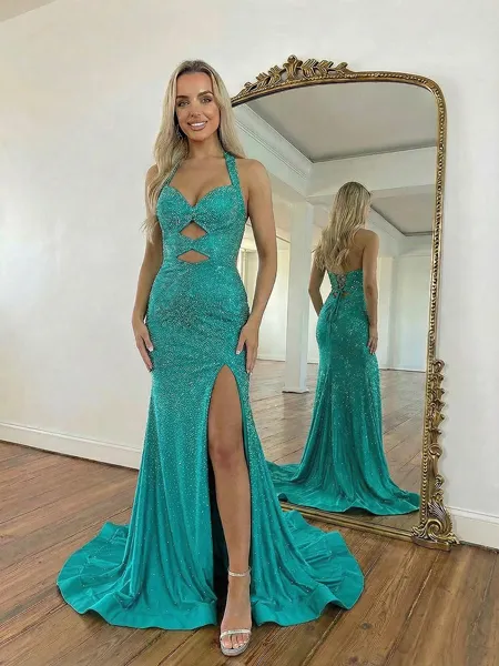 Elegant Sheath Halter Sweep...