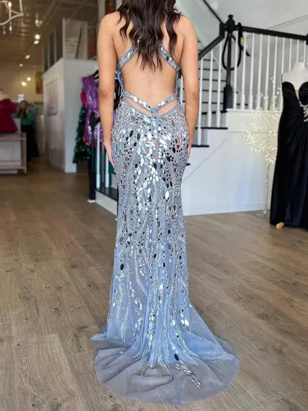 Pretty Sheath V-Neck Sequin...