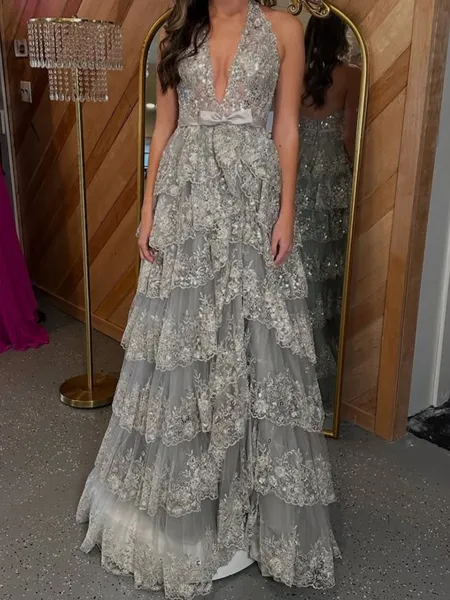 Striking A-Line V-Neck...