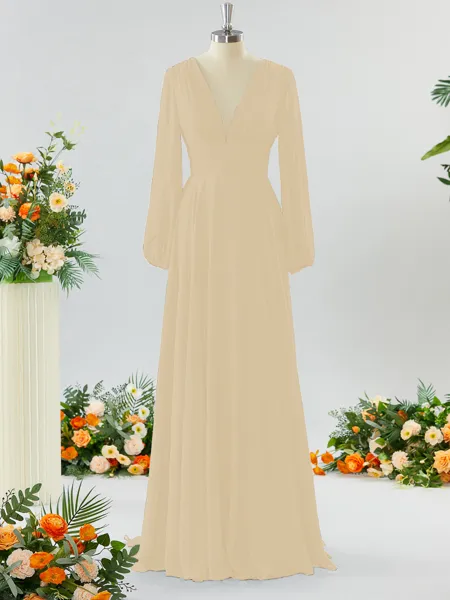 Unique A-line V-neck Long...