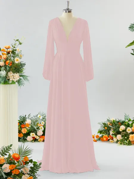 Unique A-line V-neck Long...