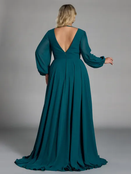 Opulent A-line V-Neck Long...