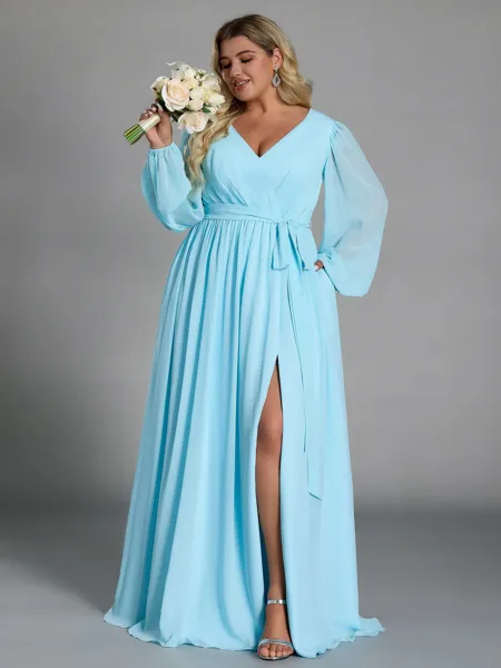 Elegant A-line V-Neck Long...