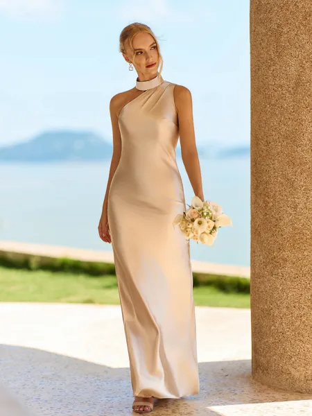 Grand Sheath Halter Pleated...