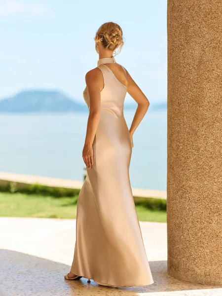 Grand Sheath Halter Pleated...