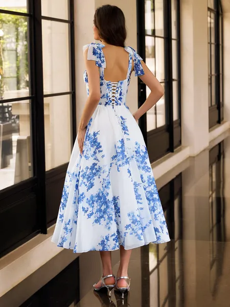 Charming A-line Straps Bow...