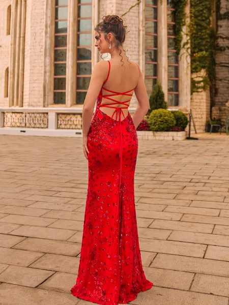 Elegant Sheath Lace V-Neck...