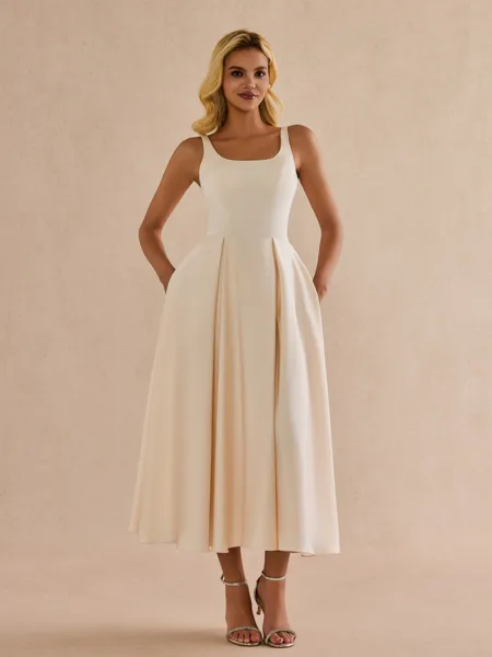 Unique A-Line Scoop Pleated...