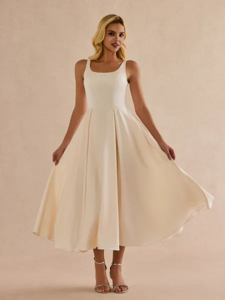 Unique A-Line Scoop Pleated...