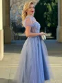 A-line Princess Sweetheart Short Sleeves Lace Tea-Length Corset Dress With Appliques Lace