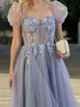 A-line Princess Sweetheart Short Sleeves Lace Tea-Length Corset Dress With Appliques Lace