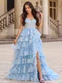 Fashion A-line Off-the-Shoulder Court Train Tulle Corset Dress With Slit