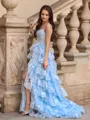 Fashion A-line Off-the-Shoulder Court Train Tulle Corset Dress With Slit