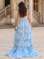 Fashion A-line Off-the-Shoulder Court Train Tulle Corset Dress With Slit