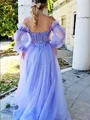Chic A-line Spaghetti Straps Long Sleeve Court Train Tulle Corset Dress With Appliques Lace