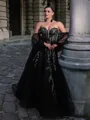 Gorgeous Ball-Gown Tulle Sweetheart Long Sleeves Sweep Train Black Wedding Dress
