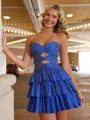 Trendy A-Line Sweetheart Cascading Ruffles Short/Mini Corset Dress