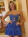 Trendy A-Line Sweetheart Cascading Ruffles Short/Mini Corset Dress