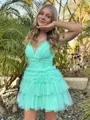 Unforgettable A-Line Spaghetti Straps Ruffles Short/Mini Tulle Homecoming Dress