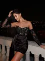 Unique Sheath Sweetheart Appliques Lace Short/Mini Silk Like Satin Corset Homecoming Dress