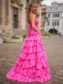 Pretty A-Line Straight Bow Sweep Train 30D Chiffon Corset Prom Dress