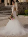 Perfect Mermaid V-Neck Appliques Lace Chapel Train Tulle Wedding Dress