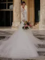 Perfect Mermaid V-Neck Appliques Lace Chapel Train Tulle Wedding Dress
