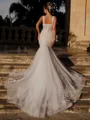 Glam Mermaid Off-the-Shoulder Appliques Lace Cathedral Train Tulle Wedding Dress
