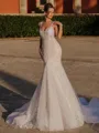 Glam Mermaid Off-the-Shoulder Appliques Lace Cathedral Train Tulle Wedding Dress