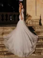 Glam Mermaid Off-the-Shoulder Appliques Lace Cathedral Train Tulle Wedding Dress