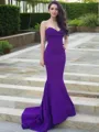 Sensual Trumpet/Mermaid Sweetheart Sleeveless Sweep Train Stretch Crepe Bridesmaid Dress With Beading