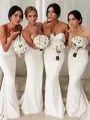 Trumpet/Mermaid Sweetheart Sleeveless Flair Sweep Train Silk like Satin Bridesmaid Dress With Beading