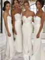 Trumpet/Mermaid Sweetheart Sleeveless Flair Sweep Train Silk like Satin Bridesmaid Dress With Beading