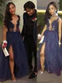 A-line Princess V-Neck Sleeveless Perfect Floor-Length Tulle Bridesmaid Dress