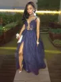 A-line Princess V-Neck Sleeveless Perfect Floor-Length Tulle Bridesmaid Dress