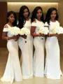 Captivating Trumpet/Mermaid Scoop Short Sleeves Sweep Train Stretch Crepe Bridesmaid Dress