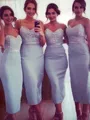 Sheath/Column Spaghetti Straps Sleeveless Tea-Length Classic Satin Bridesmaid Dress