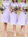A-line High Neck Short Sleeves Knee-Length Chiffon Classic Bridesmaid Dress