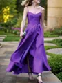 A-line Dreamy Spaghetti Straps Sleeveless Ankle-Length Satin Bridesmaid Dress