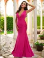 Trumpet/Mermaid V-Neck Sleeveless Sweep Train Seductive Jersey Bridesmaid Dresses