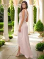 A-line V-Neck Fashion Sleeveless Sweep Train Charmeuse Bridesmaid Dresses