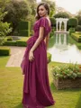 A-line V-Neck Short Sleeves Fashion Floor-Length Chiffon Bridesmaid Dresses