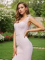 Trumpet/Mermaid V-Neck Sleeveless Sweep Train Sensual Stretch Crepe Bridesmaid Dresses