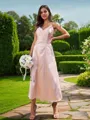 A-line V-Neck Graceful Sleeveless Ankle-Length Silk like Satin Bridesmaid Dresses